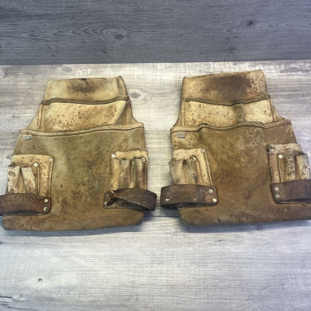 LEATHER  Tool Pouch 2x Carpenter Nail & Tool bags waist Work Tan Set Of 2 Nobelt